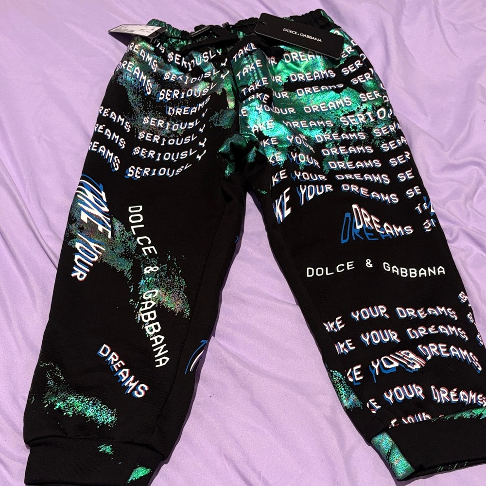 Dolce & Gabbana Black Joggers with Green & Blue Graphic Print